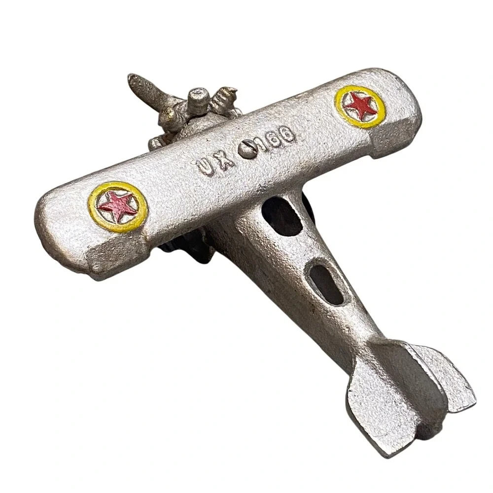 Cast Iron Airplane Toy Silver Biplane‎